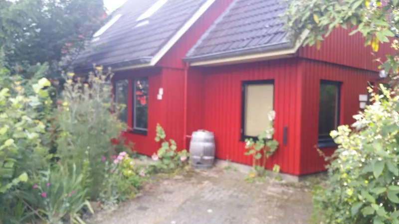 Rode gevelbeplating met zwarte kozijnen — schilderwerk in Beijum door BontBouw