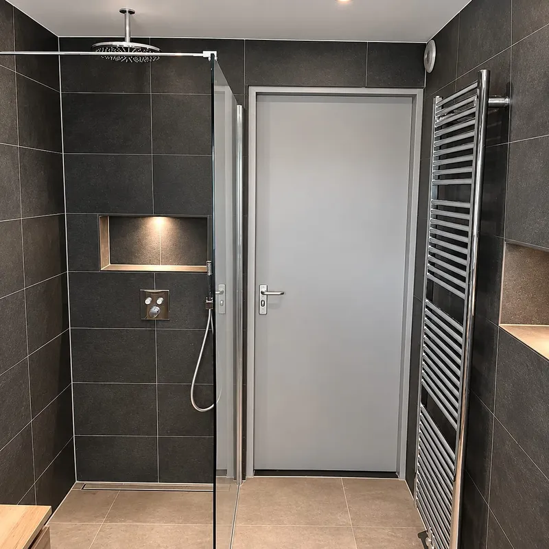 Inloopdouche met regendouche en verlichte nis — badkamerrenovatie in Kropswolde door BontBouw