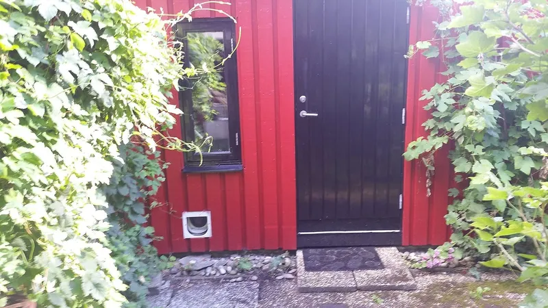Zijgevel in rood met zwarte raamlijsten — schilderwerk in Beijum door BontBouw
