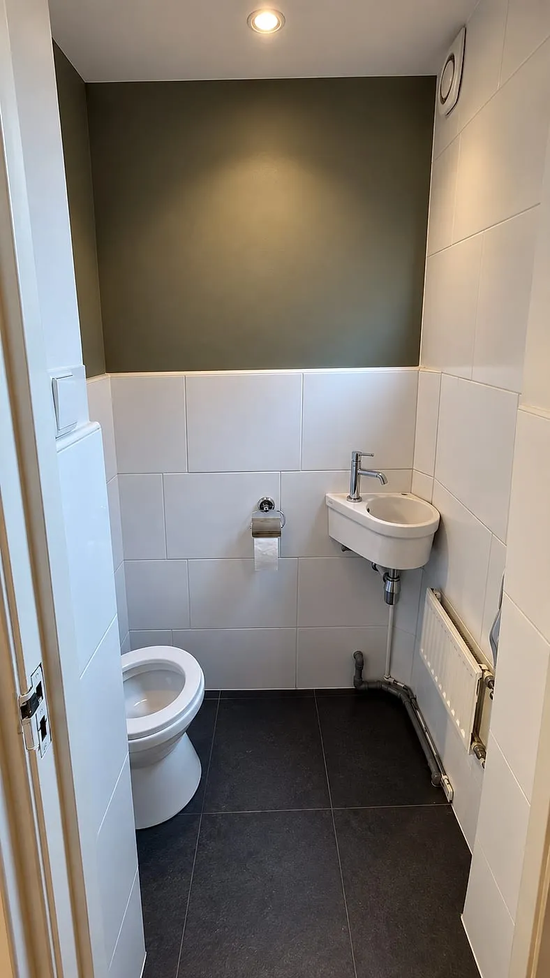 Oud toilet met groene wand vóór de renovatie — toiletrenovatie in Assen door BontBouw