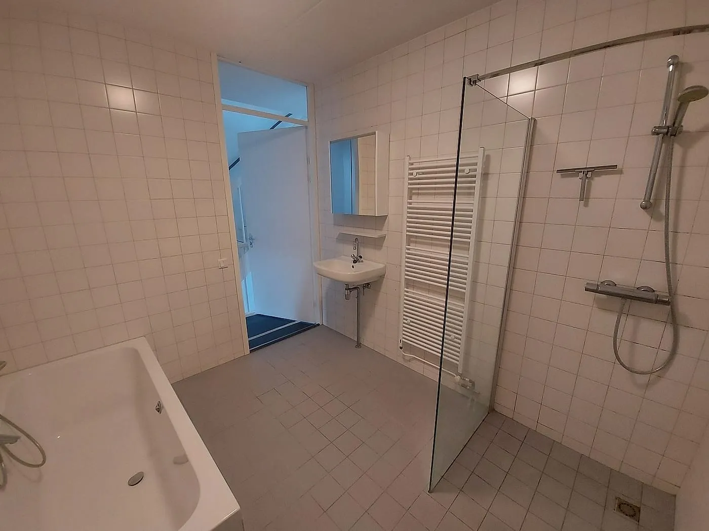 Oude badkamer met ligbad en losse wastafel vóór de renovatie — badkamerrenovatie in Schildersbuurt door BontBouw