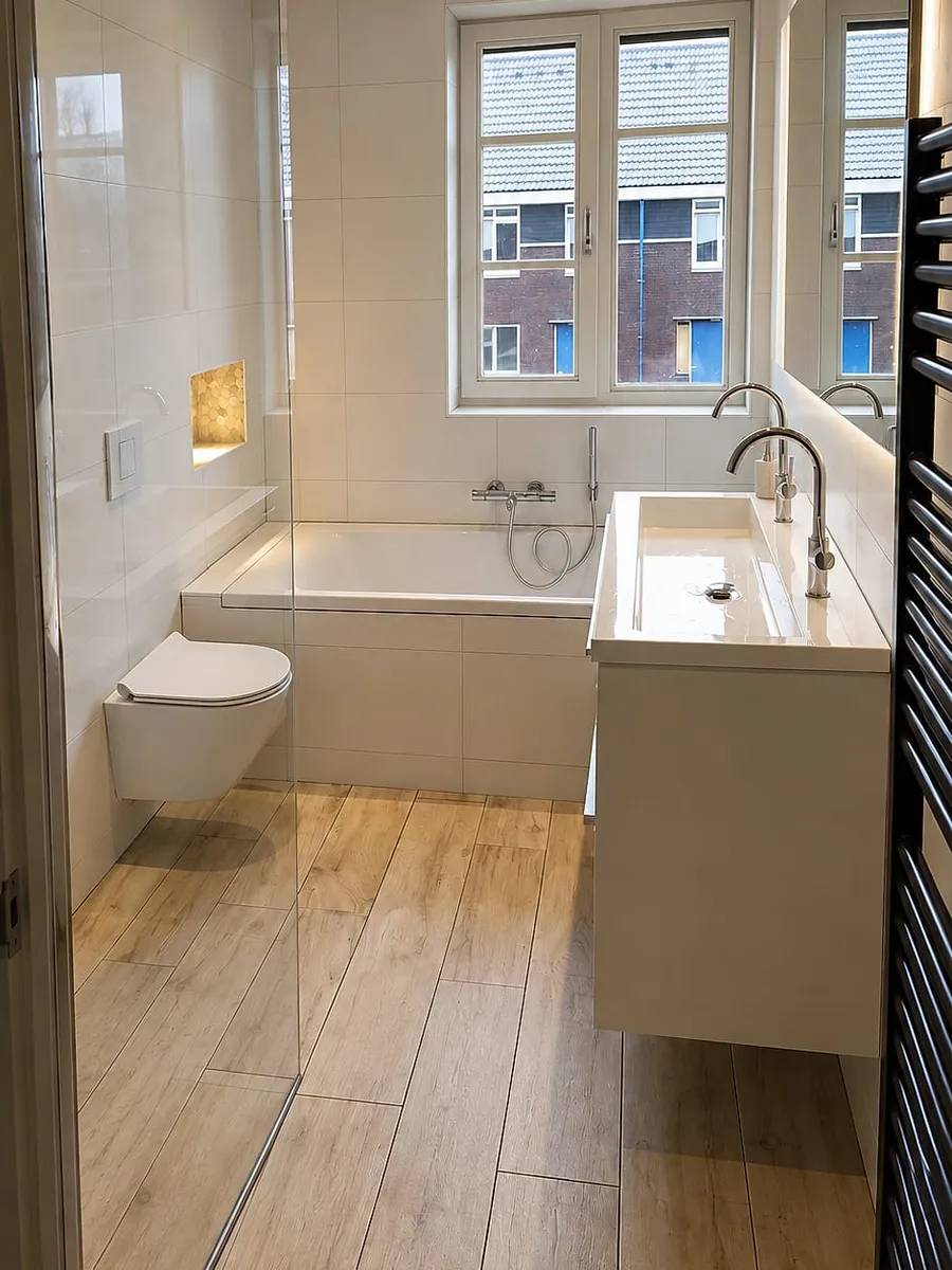 Badkamer met kiezelnissen in Haren — badkamerrenovatie door Bontbouw