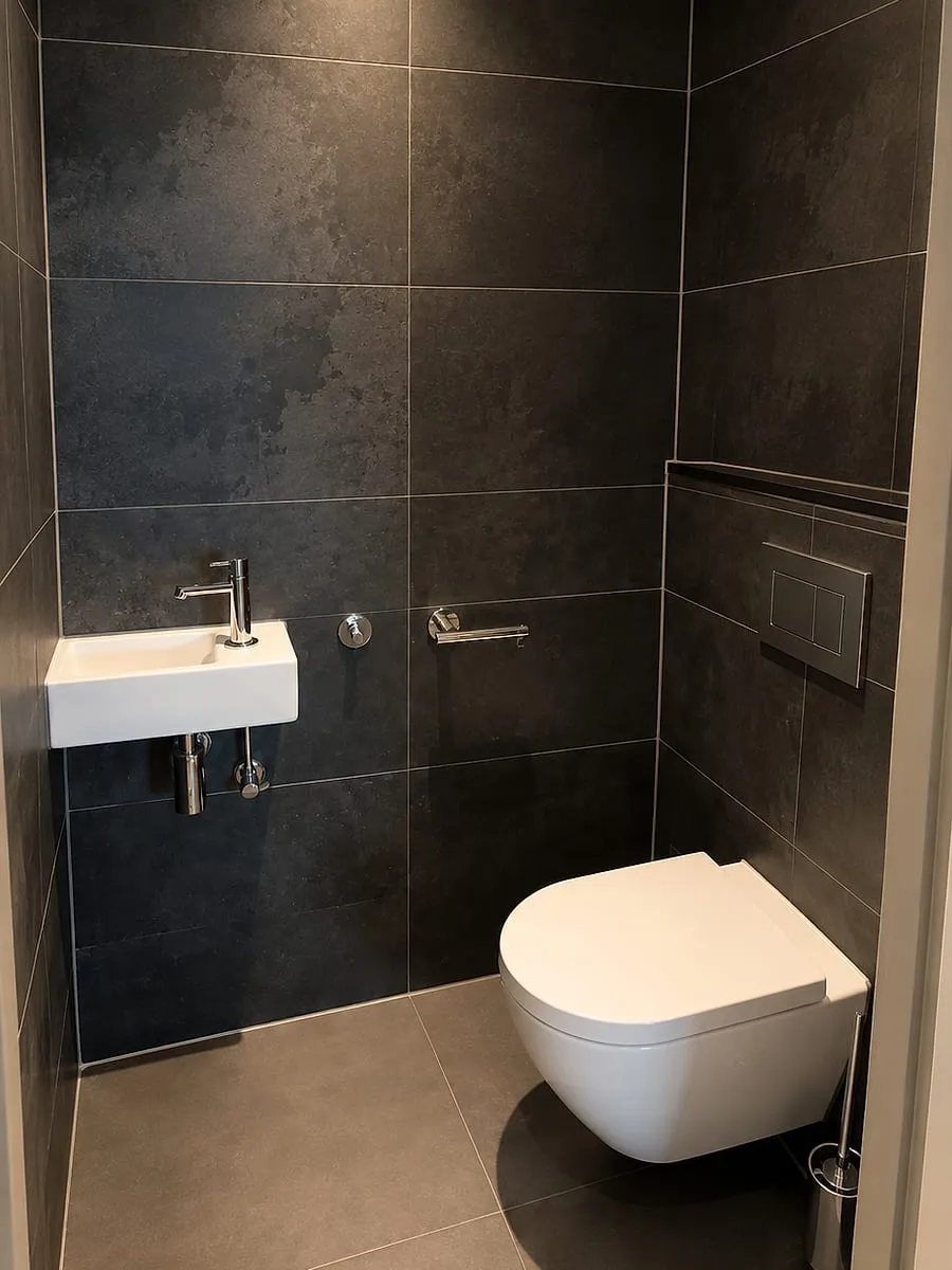 Toilet met antracieten wandtegels in Kropswolde — toiletrenovatie door BontBouw