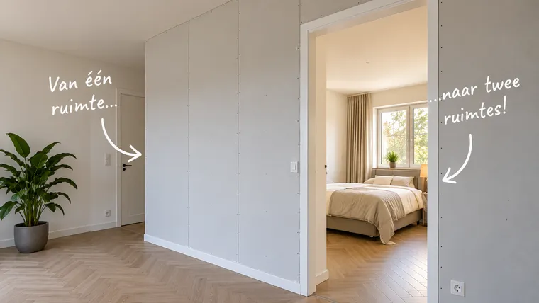 Scheidingswand die een ruimte splitst in een woonkamer en een slaapkamer in Groningen